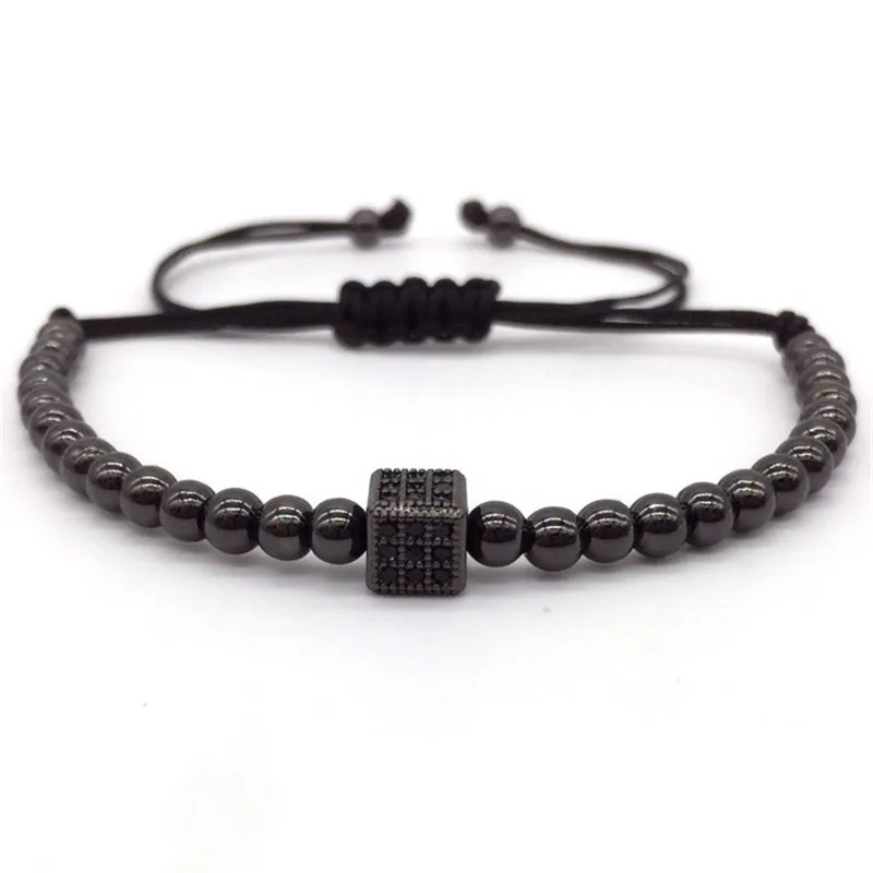 

New Arrival Charm Fashion Cube Dice Jewelry Men Braided Macrame bracelets bangles Black CZ Beaded masculina Gifts
