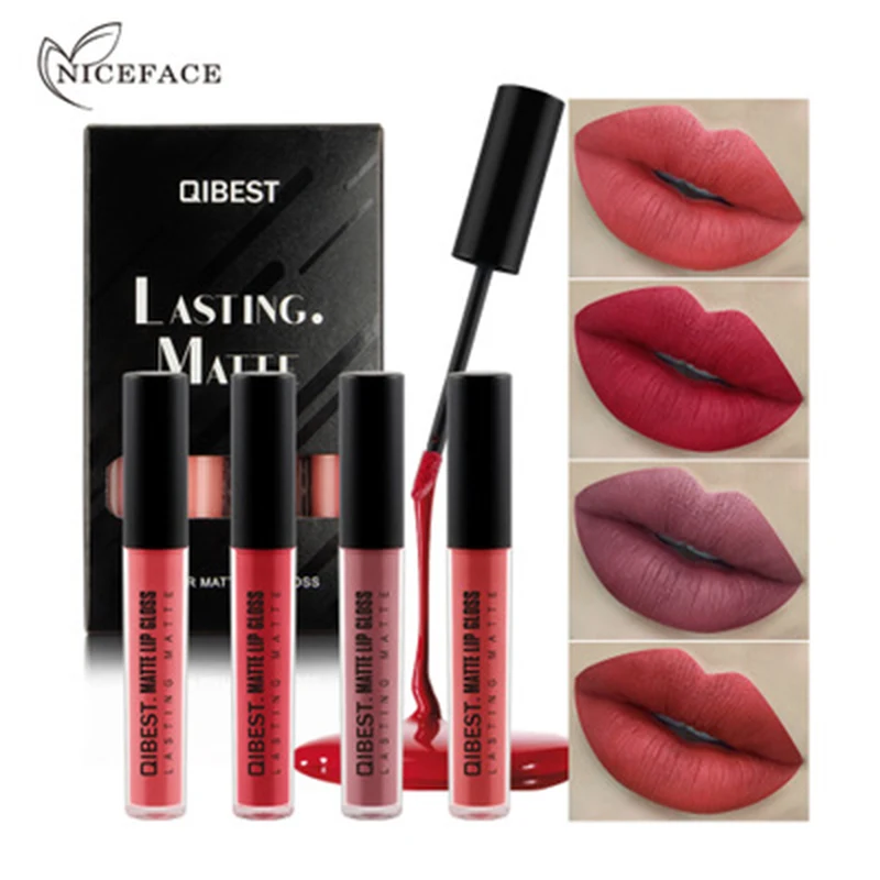 

NICEFACE 4pcs/set Nature Red Velvet Waterproof Matte Mist Liquid Lipstick Kit Long-lasting Soft Texture Nude Lip Makeup Cosmetic