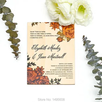 

Rose Garden Wedding Invitation, Rustic Wedding Invitations, Wooden invitation,Laser Cut Wedding Invitations,