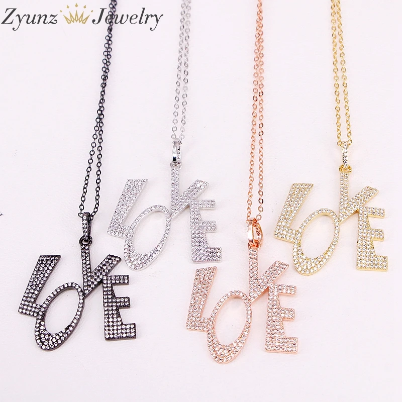 

5 Strands ZYZ303-8096 Micro Pave CZ Stones Copper Metal Love Letters Jewelry Handmade Necklace