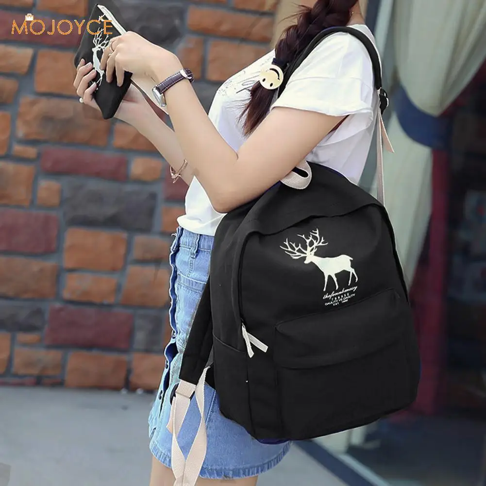 Terbaru 2 Pcs Wanita Pria Kasual Ransel Kanvas Lucu Hewan Pencetakan