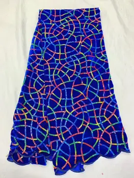 

2019 Latest Royal blue French net Laces with velvet fabric Fabrics High Quality Tulle African Laces Fabric Nigerian Wedding