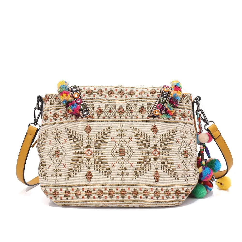 Günstig Taschen für frauen handtasche hippie Bohemian Spitze quaste perlen Stickerei schulter tasche handarbeit Baumwolle Tasche nationalen ethnische taschen