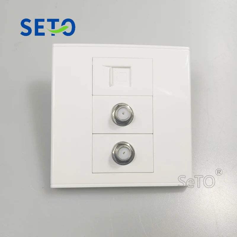 

SeTo 86 Type two port F Head Digital TV Connector + one port RJ45 Cat5e Network Wall Plate Socket Keystone Faceplate