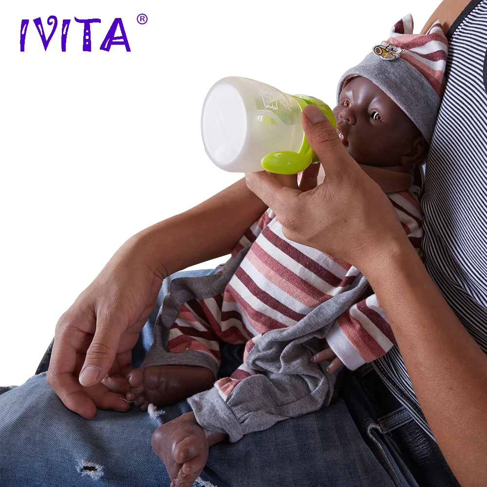 

IVITA WB1501B 46cm 3.8kg Black Skin Silicone Dolls Reborn Baby Boy Born Full Body Alive With Clothes Bottle Pacifier Toys