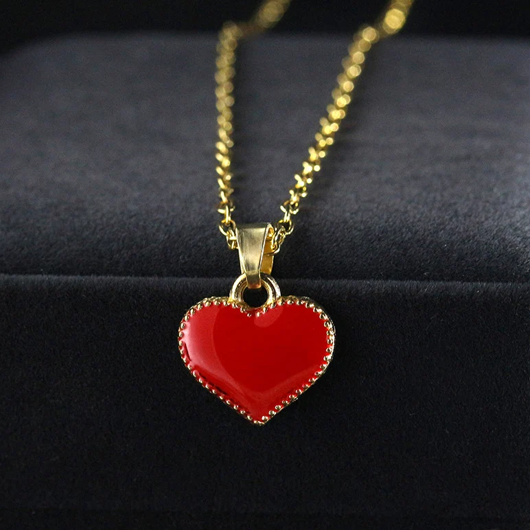 

Simple Love Choker Necklace Statement Chain Boho Enamel Red heart Pendants Necklaces Bijoux Female Hot Sale Gift Wholesale
