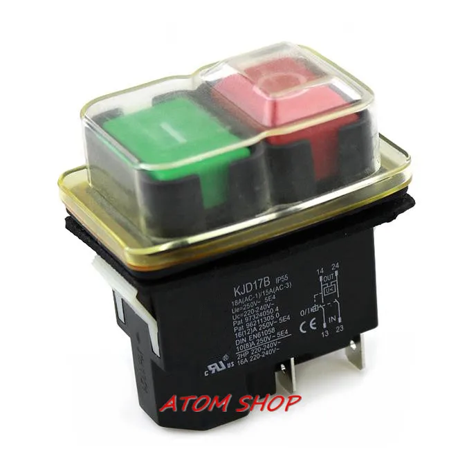 

1PCS KJD17B 220-240V 16A Electromagnetic Pushbutton Safety Switch for Gardening Machine Electronic Power Tool Equipments