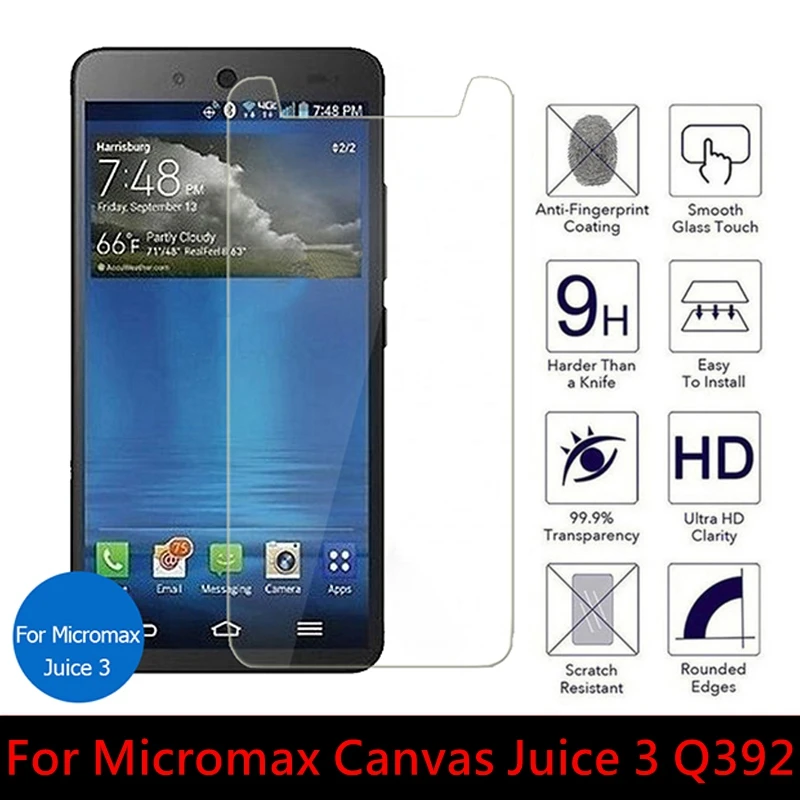2.5D Закаленное стекло для Micromax Canvas Juice 3 9H Высококачественная Взрывозащищенная