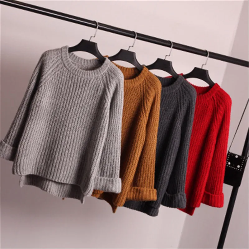 

Korean fashion 2018 new autumn winter sweater loose sleeve all-match female knitted sweater coat thick dress shirt pullovers 678