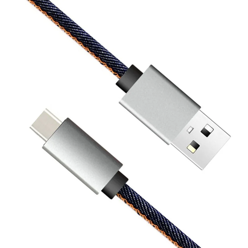 نوع-C كابل نقل بيانات الدنيم كابل بيانات سيارة سريع تهمة خط كاوبوي جديلة USB 2.0 لهواوي سامسونج Xiaomi