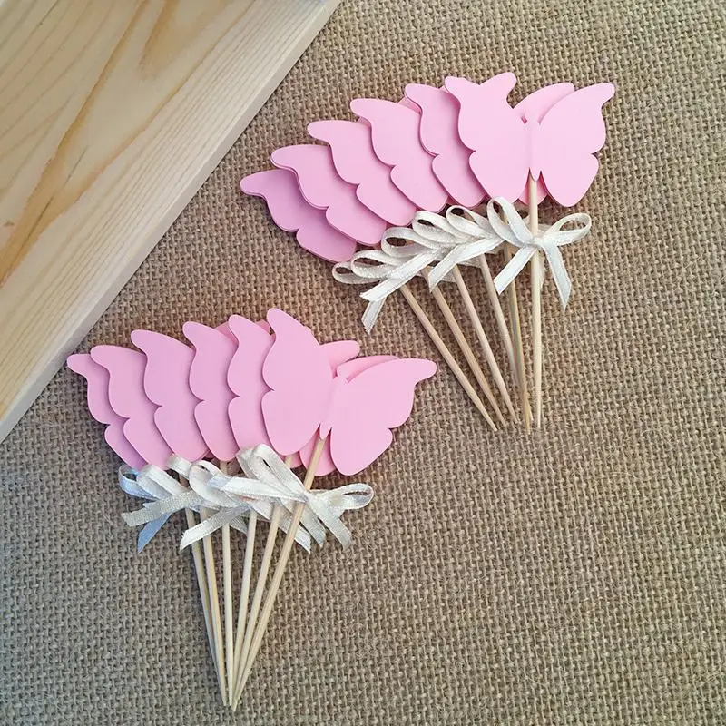 Arco Y Doble Cara Rosa Mariposa Cupcake Toppers Baby Shower Chica
