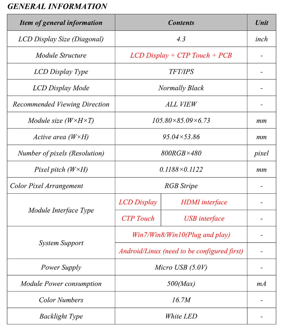 4," 4,3 дюймов 800*480 TFT HDMI USB емкостная сенсорная панель ЖК-модуль дисплей монитор экран для Raspberry Pi