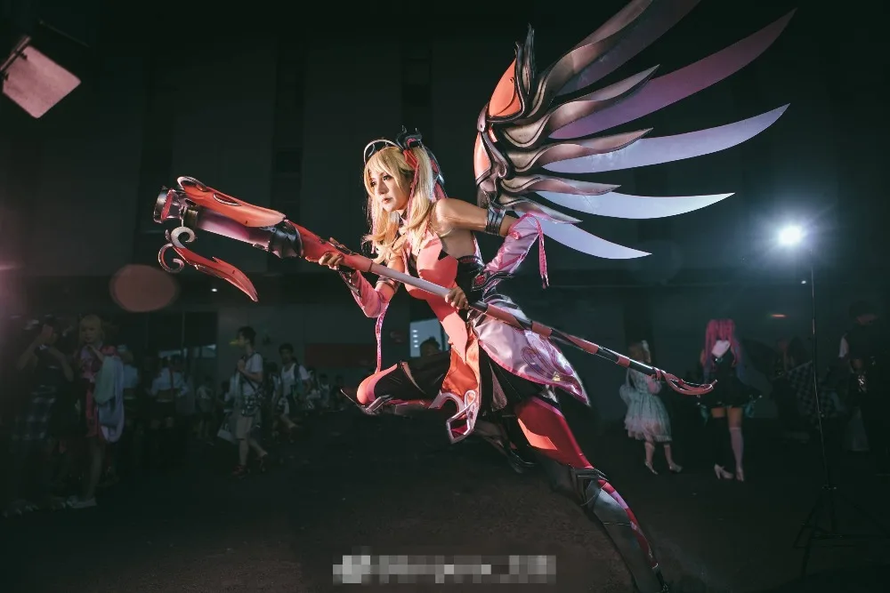 Игра OW Mercy новая кожа розовая ангельская форма косплей костюм+ головной убор