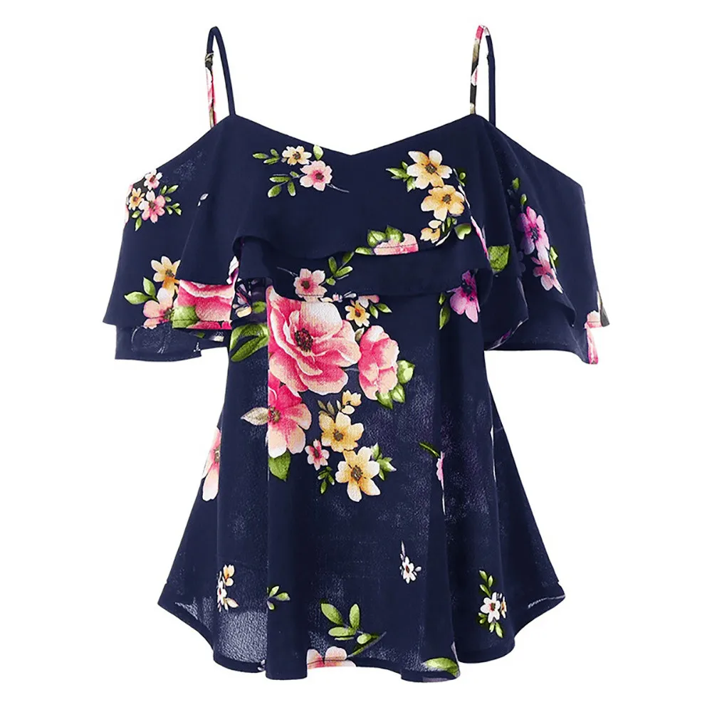 

Off Shoulder Blouse Shirt Sleeveless Women Floral Printing Tank Tops clothes ladies blusa streetwear roupa feminina