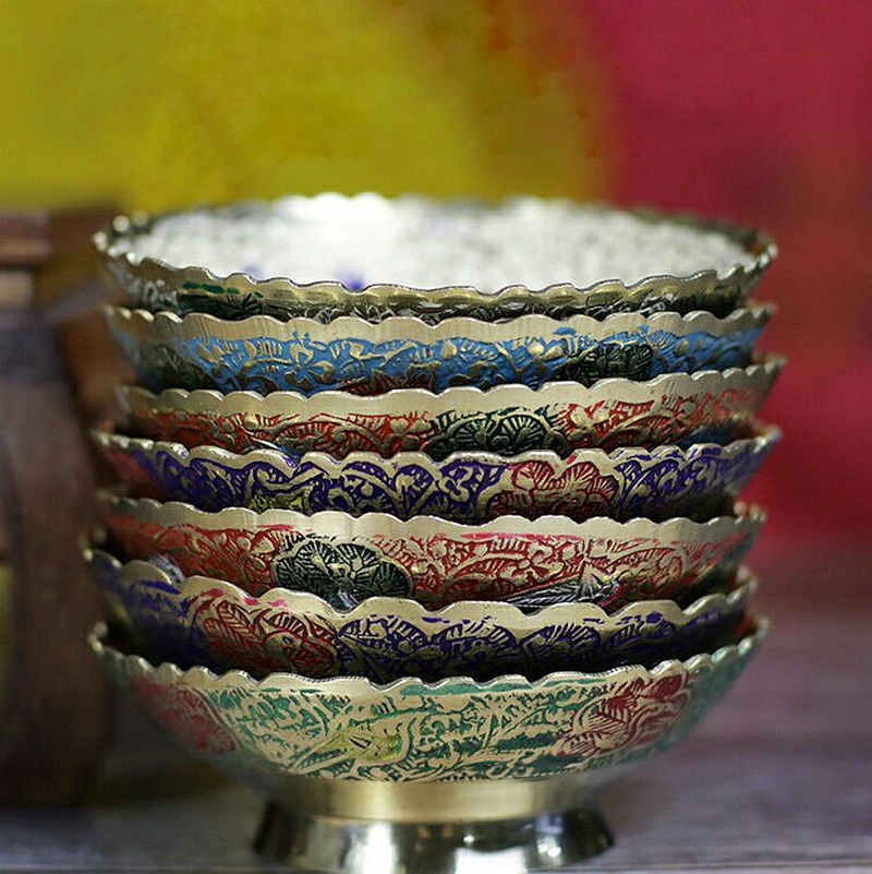 Buddha Compote Bowl Tibetan Buddhist Supplies Brass Bowl Metal Fruit Tray Plate Dish Disc Buddhist Temple Decoration 1pc