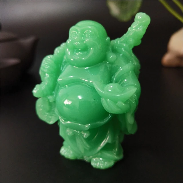 Statue de bouddha riant en argent chinois brillant, Sculpture en pierre de Jade artificielle, décoration de la maison, Statues de bouddha Maitreya 4