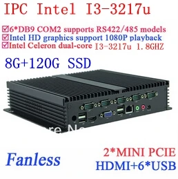 Intel Dual Core i3 24 hours IPC Gigabit Ethernet 6 USB 6 COM 8G RAM 120G SSD WIN7 WIN8 LINUX NAS free drive 7 24 hours