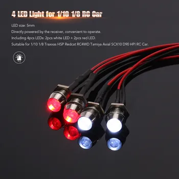 

50 PICS LED 4 Lights Kit 2 White 2 Red for 1/10 1/8 Traxxas HSP Redcat Axial SCX10 D90