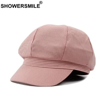 SHOWERSMILE восьмиугольная Женская Полосатая хлопковая кепка Newsboy, женская розовая модная кепка Duckbill, берет, женская летняя шапка для художника