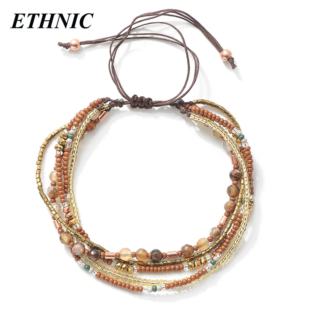 

ETHNIC Multilayers Handmade Boho Anklet For Women Small Beads Linked Chain Ankle Bracelet Foot Jewelry