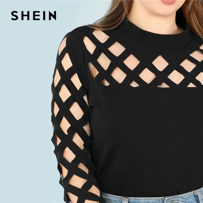 SHEIN Топ Размера Плюс С Вырезом Под Горло Женский Весенний Черный Элегантный