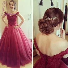 2016 burgund Schulterfrei Puffy Prom Kleider Frauen Tulle Gericht Zug Abendkleid Prom Kleider für frauen