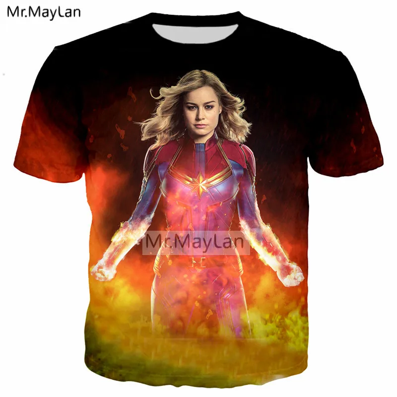 Captain Marvel Carol T-Shirts Men/'s Children/'s Print Short Sleeve Cosplay Tops