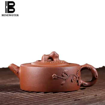 

220cc Yixing Purple Clay Teapot Handmade Vintage Pattern Raw Ore Qing Shui Mud Zisha Pot Teaware Office Black Tea Kettle Gifts