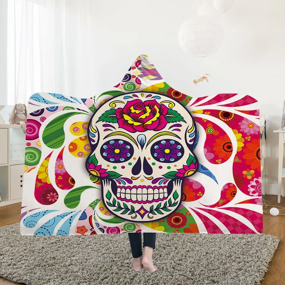 

Yoga mat Hooded Blankets Magic Hat Blanket Thick Double-layer Plush 3D Digital Printing Abstract skull Series