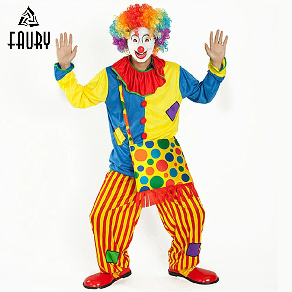 Одежда клоуна, новейший Забавный костюм для Хэллоуина, костюм клоуна для шоу, макияж, танец, костюм клоуна, для мужчин и женщин, без париков