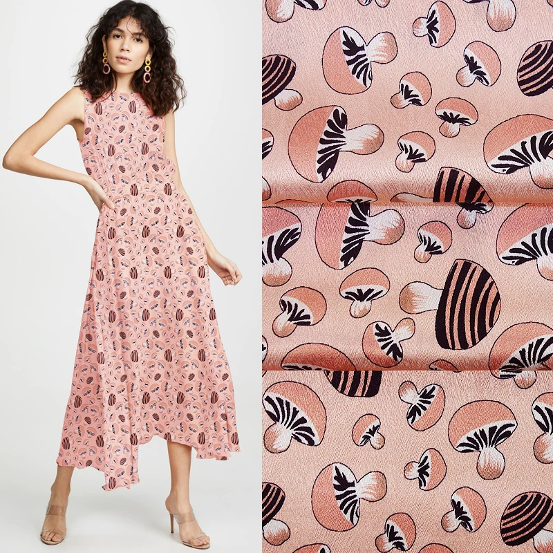 110 CM Breed 19 MM Paddestoel Jacquard Print Stretch Roze Zijde Stof Goed voor Zomer Jurk Rok Shirt Broek JH030 110 CM Breed 19 MM Paddestoel Jacquard Print Stretch Roze Zijde Stof Goed voor Zomer Jurk Rok Shirt Broek JH030