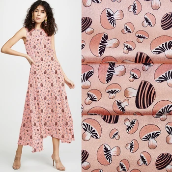 

110CM Wide 19MM Mushroom Jacquard Print Stretch Pink Silk Fabric Good for Summer Dress Skirt Shirt Pants JH030