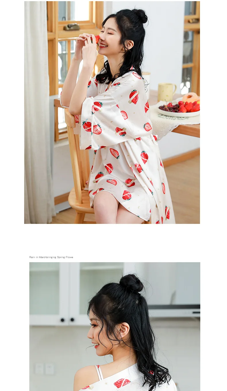 Fdfklak дома сексуальная одежда комплект из 2 элементов шелковый атлас комплект пижамы Принт Весна летние пижамы женские пижамы, одежда для