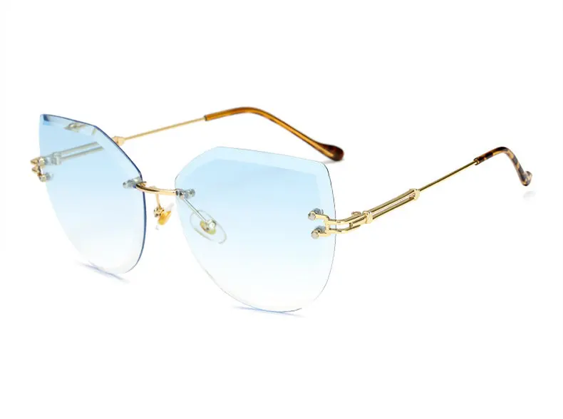 NYWOOH, кошачий глаз, солнцезащитные очки для женщин, без оправы градиентный, солнцезащитные очки, женские, Роскошные, режущие линзы, солнцезащитные очки, металлическая оправа - Цвет линз: Синий