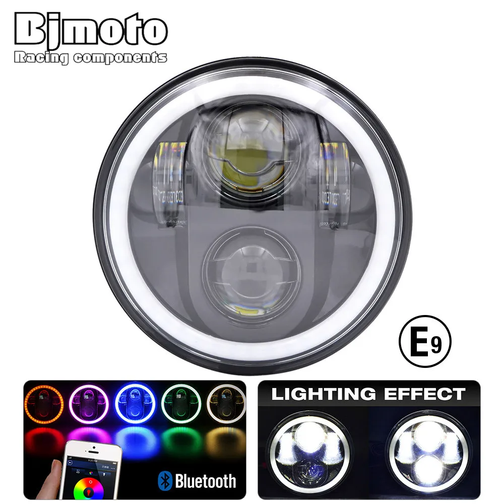 BJMOTO 5-3/4 дюймов Светодиодные фары для мотоцикла H4 RGB Phare Farol Moto для Harley Sportster Iron 883 1200 Dyna Street Bob противотуманные фары