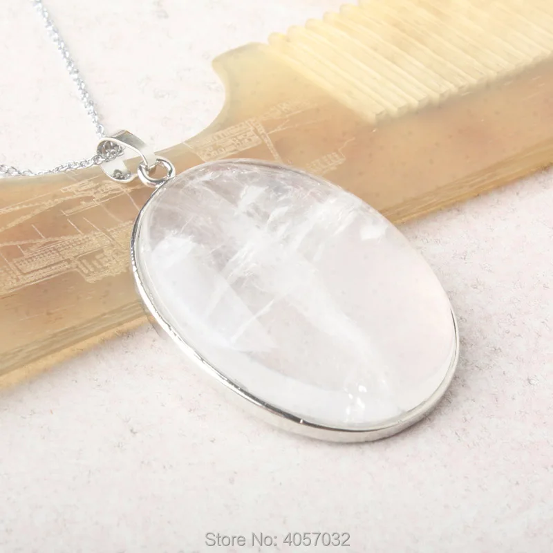 

Classic 40x30MM Natural Clear Crystal Quartz Oval Bead Pendant 1PCS