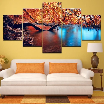 

Abstract forest tree scene Lake water Wall Art Living Room Home Decor Canvas Paintings 5 Pieces landscape Picture Prints Posters