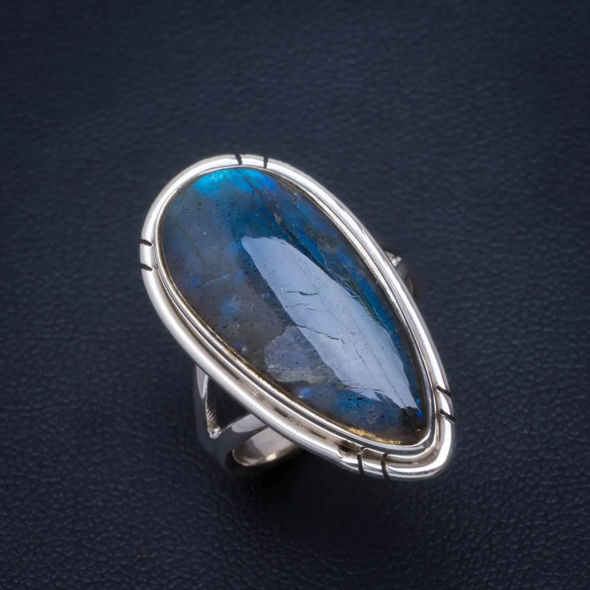 

Natural Blue Fire Labradorite Handmade Unique 925 Sterling Silver Ring 6.5 B1186