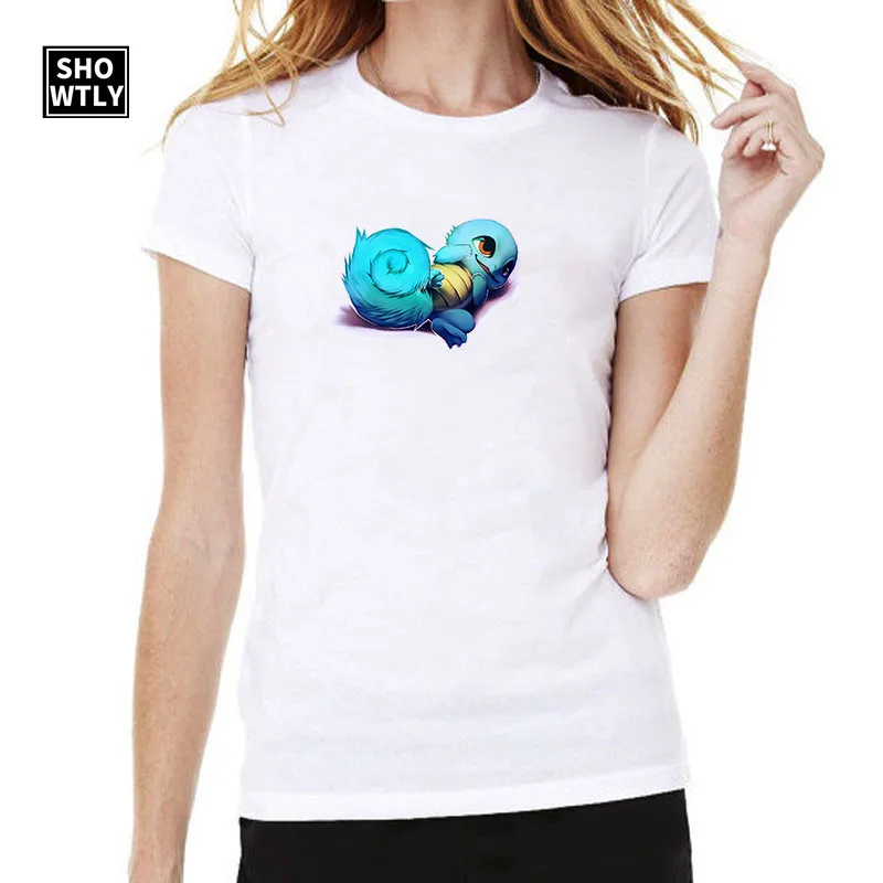 

Showtly Kawaii Cartoon Animal Print pokemon t shirt Plus size Casual Loose women short sleeve summer top Hip Hop streetware tee