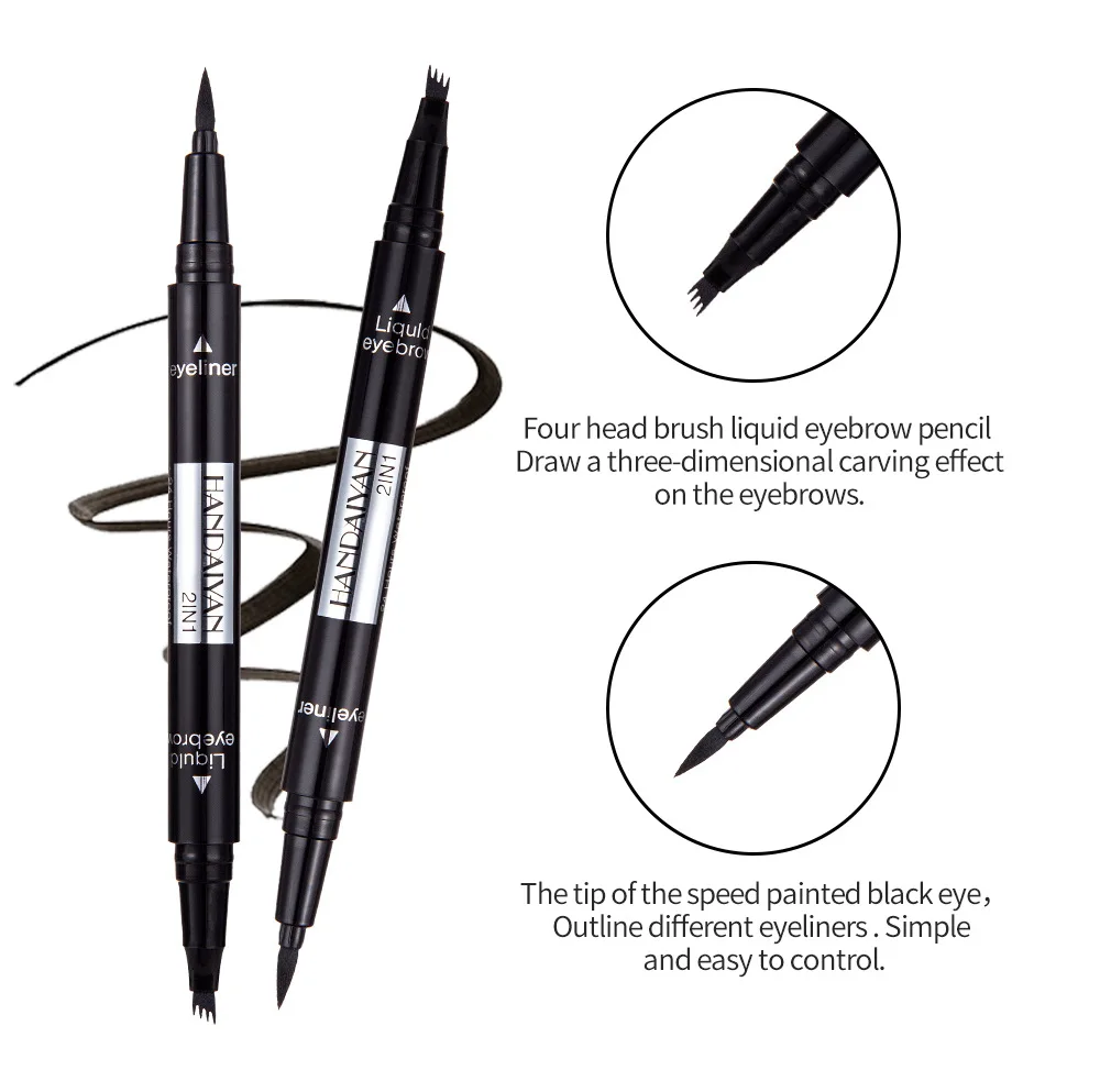 2019New Eyeliner Micro Eyebrow Pencil Double-Headed 4 Paw Microblading Fork Tip Eyebrow Pen Black Liquid Eyeliner For Eye Makeup