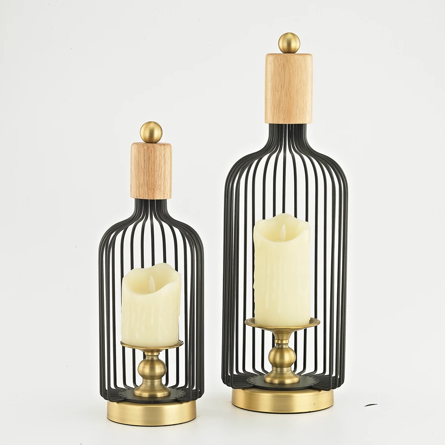 Black Metal Candle Holders Bronze Wood Candlestick For Wedding