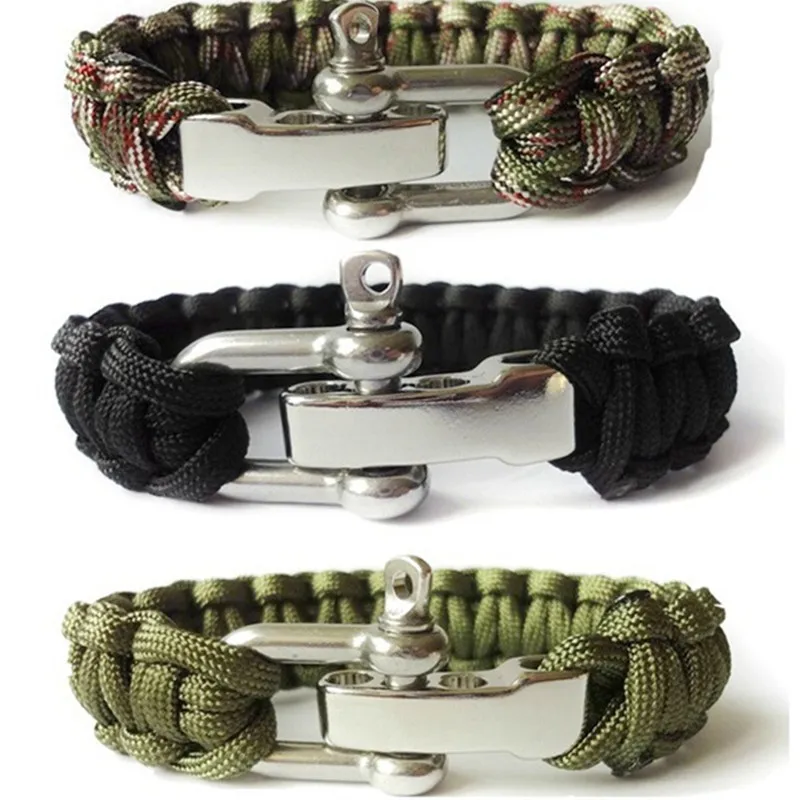 

Camping Survival Bracelet Men Camping Outdoor Woven Parachute Shackle Pin Buckle Adjustment Bracelet Emergency Kit
