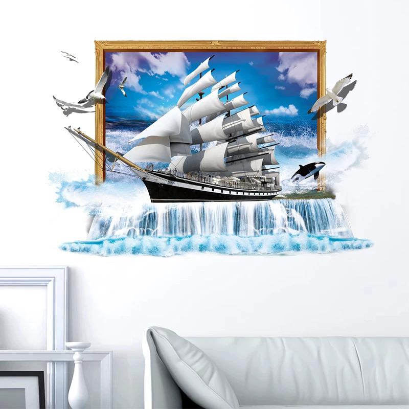 [SHIJUEHEZI] 3D Лодка на стену Наклейка s Винил DIY парусный корабль настенный плакат для гостиной Детская Спальня украшение домашний декор наклейка