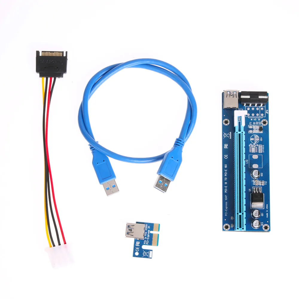 

100pcs PCI-E Express 1X to 16X Extender Riser Card Adapter SATA 15Pin Male to 6Pin Power Line USB 3.0 Cable for Mining