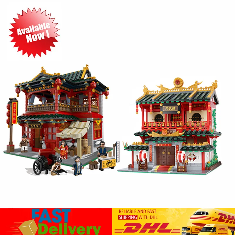 

DHL XingBao 01002MOC Creative Series Tavern Castle + 01004 Chinese Martial Arts Set Building Blocks Bricks Toys Educational Gift