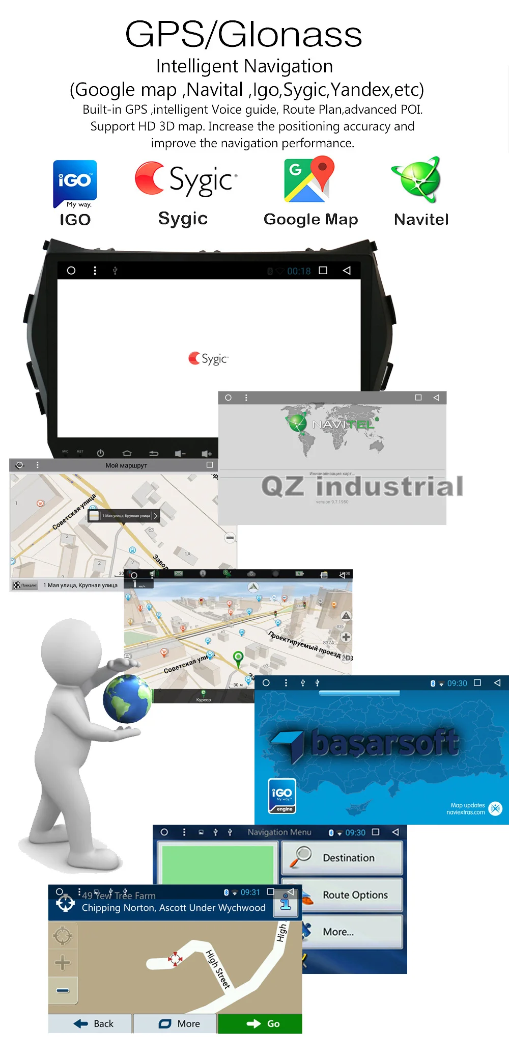 Top QZ industrial HD 9inch Android 8.1 T3 for Hyundai IX45 Car DVD Multimedia player with Radio Navigation BT GPS 3G 4G WIFI RDS Map 15