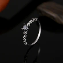 Black zircon stone rings for women antique silver color zinc alloy vintage female ring fashion wedding party jewelry bague femme