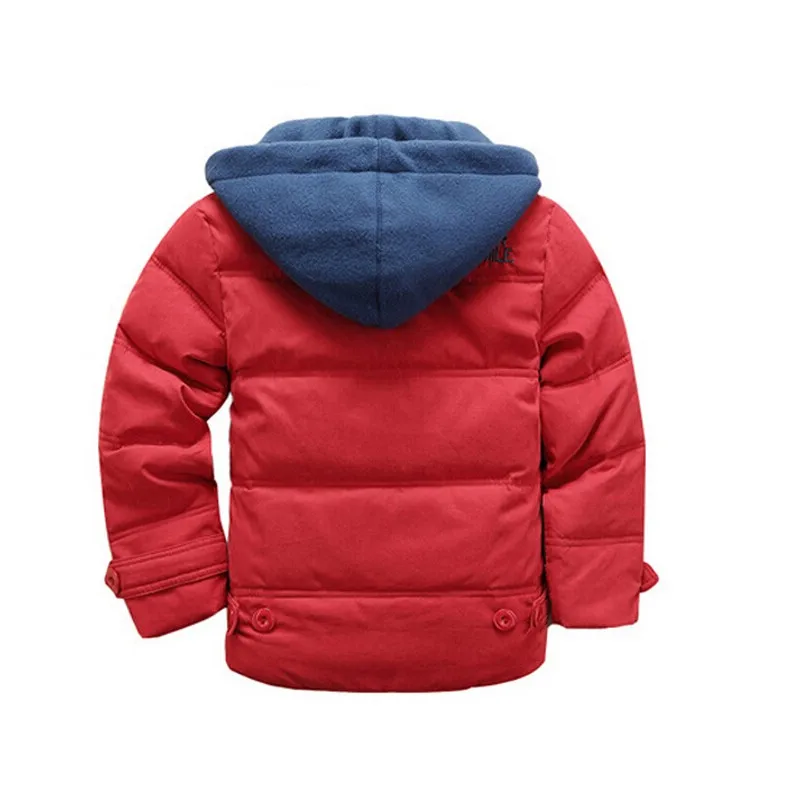 Коллекция года, одежда для маленьких мальчиков зимняя куртка для мальчиков детская верхняя одежда Лоскутные детские куртки с капюшоном для мальчиков и девочек, пуховое пальто 4 цвета