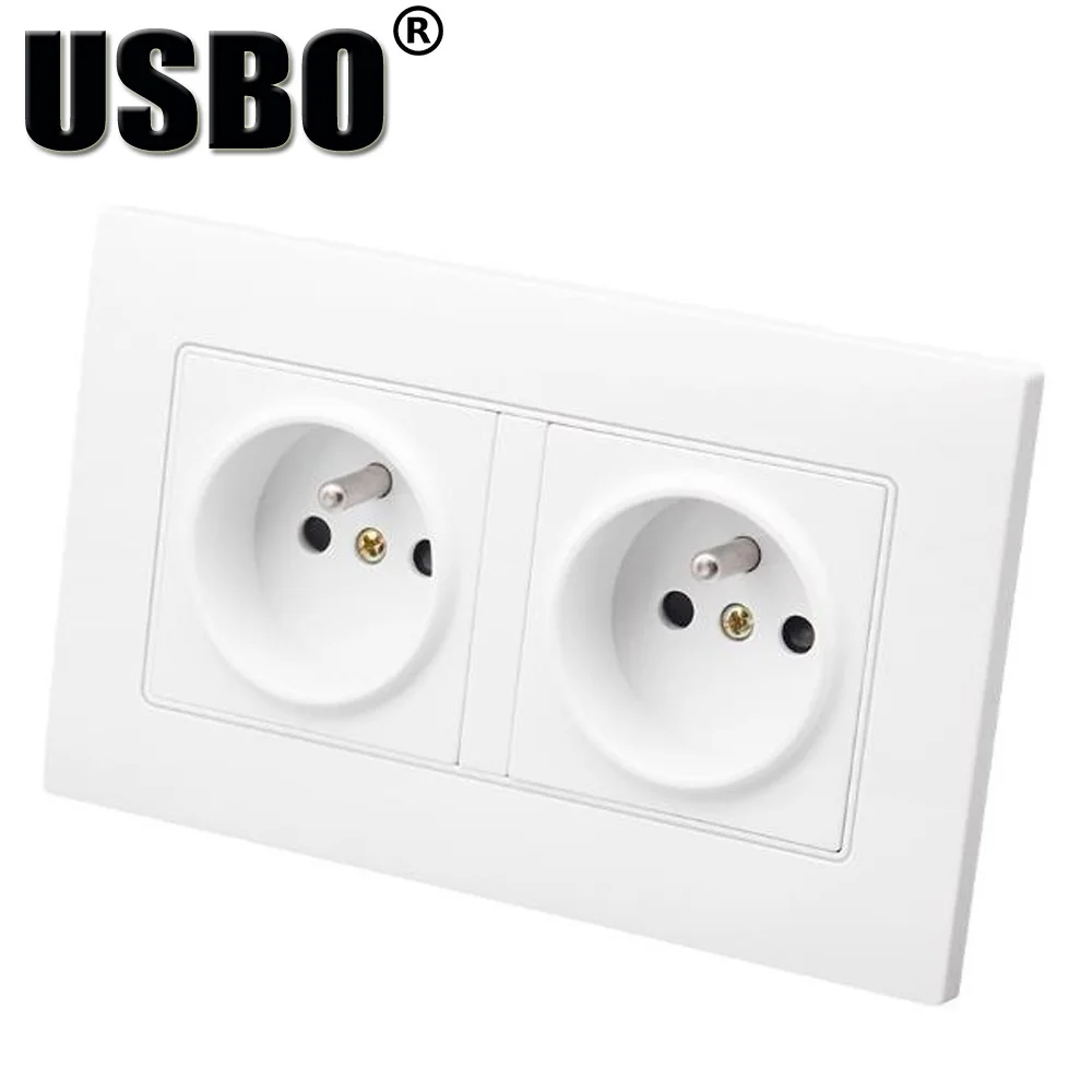 

White 250V 16A CE Certification European standard two-mounted grounding socket EU 16A double French wall power socket