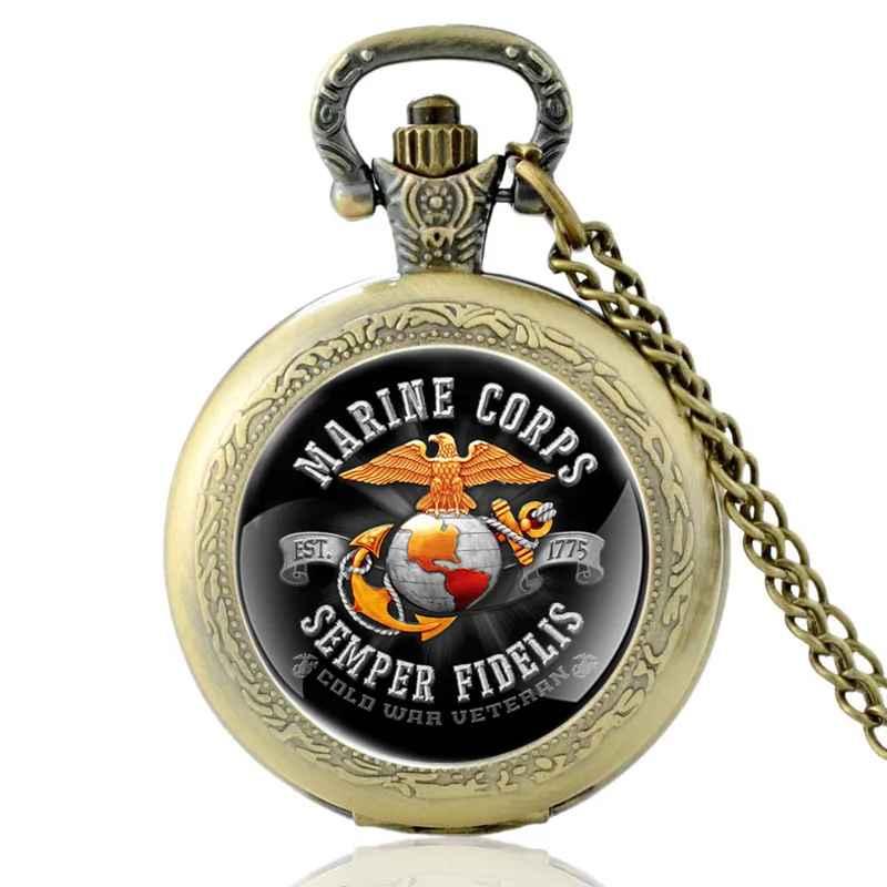 Бронзовые классические кварцевые карманные часы Semper Fidelis Marines в стиле ретро для